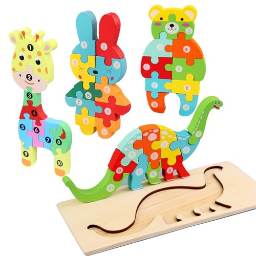 4 Stück Holzpuzzle Spielzeug, holzpuzzle für Kleinkinder, 3D Kinder Holzpuzzle Steckpuzzle, Montessori Spielzeug ab 3 Jahr, Lernendes Pädagogisches Spielzeug, Geschenk für Jungen und Mädchen von Probuk