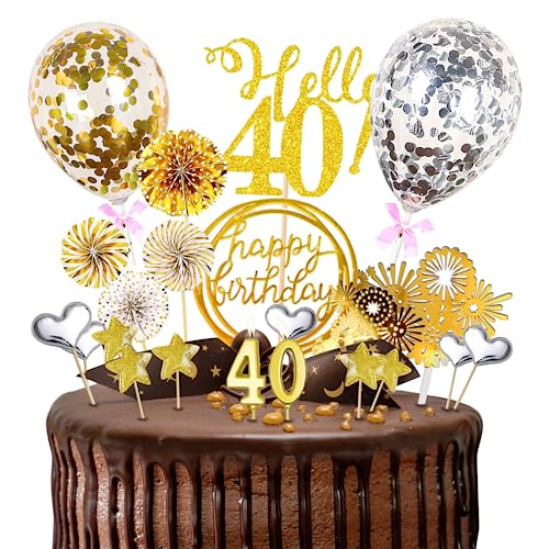 40.Geburtstagstorte Topper Probuk 21 Stücke Gold Glitter Happy Birthday Kuchendeko mit Geburtstagskerzen,Sternen,Konfetti-Luftballons und Papierfächer,Partydekoration für Geburtstags/Hauspartys 40.Geburtstagstorte Topper Probuk 21 Stücke Gold Glitter Happy Birthday Kuchendeko mit Geburtstagskerzen,Sternen,Konfetti-Luftballons und Papierfächer,Partydekoration für Geburtstags/Hauspartys von Probuk