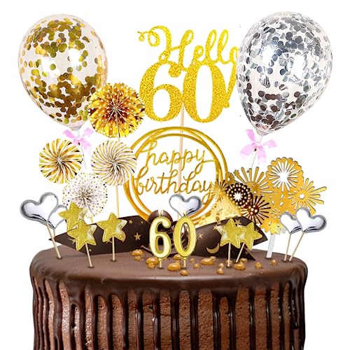 60.Geburtstagstorte Topper Probuk 22 Stücke Gold Glitter Happy Birthday Kuchendeko mit Geburtstagskerzen,Sternen,Konfetti-Luftballons und Papierfächer,Partydekoration für Geburtstags/Hauspartys 60.Geburtstagstorte Topper Probuk 22 Stücke Gold Glitter Happy Birthday Kuchendeko mit Geburtstagskerzen,Sternen,Konfetti-Luftballons und Papierfächer,Partydekoration für Geburtstags/Hauspartys von Probuk