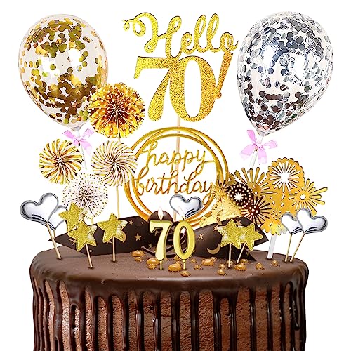 70.Geburtstagstorte Topper Probuk 23 Stücke Gold Glitter Happy Birthday Kuchendeko mit Geburtstagskerzen,Sternen,Konfetti-Luftballons und Papierfächer,Partydekoration für Geburtstags/Hauspartys 70.Geburtstagstorte Topper Probuk 23 Stücke Gold Glitter Happy Birthday Kuchendeko mit Geburtstagskerzen,Sternen,Konfetti-Luftballons und Papierfächer,Partydekoration für Geburtstags/Hauspartys von Probuk