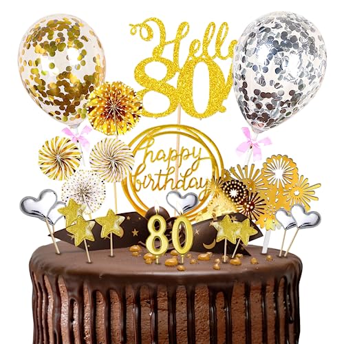 80.Geburtstagstorte Topper Probuk 24 Stücke Gold Glitter Happy Birthday Kuchendeko mit Geburtstagskerzen,Sternen,Konfetti-Luftballons und Papierfächer,Partydekoration für Geburtstags/Hauspartys 80.Geburtstagstorte Topper Probuk 24 Stücke Gold Glitter Happy Birthday Kuchendeko mit Geburtstagskerzen,Sternen,Konfetti-Luftballons und Papierfächer,Partydekoration für Geburtstags/Hauspartys von Probuk