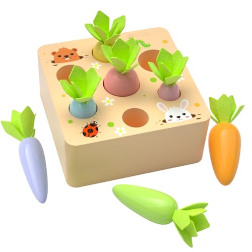 Holzspielzeug ab 1 Jahr, Montessori Sortierspiel Holzpuzzle Karottenernte, Kreativ Lernspielzeug für Kinder als Geburtztag Geschenk, Lernspielzeug das Räumliches Denken Fördert, Motorikspielzeug Holzspielzeug ab 1 Jahr, Montessori Sortierspiel Holzpuzzle Karottenernte, Kreativ Lernspielzeug für Kinder als Geburtztag Geschenk, Lernspielzeug das Räumliches Denken Fördert, Motorikspielzeug von Probuk
