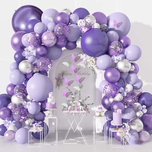 Luftballons Lila Girlande Set, 145 Stück Purple Luftballons, Purple Ballon Kit, Metallic WeißE Lila Konfetti Ballons mit Schmetterling Aufklebern, Geeignet für Geburtstag, Babyparty Luftballons Lila Girlande Set, 145 Stück Purple Luftballons, Purple Ballon Kit, Metallic WeißE Lila Konfetti Ballons mit Schmetterling Aufklebern, Geeignet für Geburtstag, Babyparty von Probuk