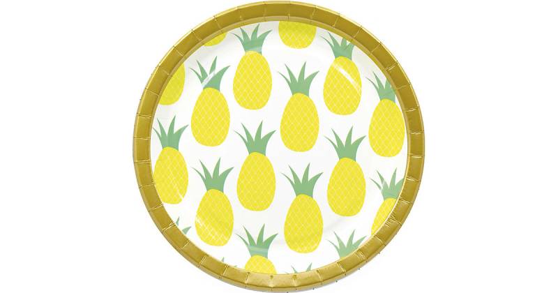 Papp-Partyteller Ananas, Ø 23 cm, 8 Stück gelb/lila von Procos