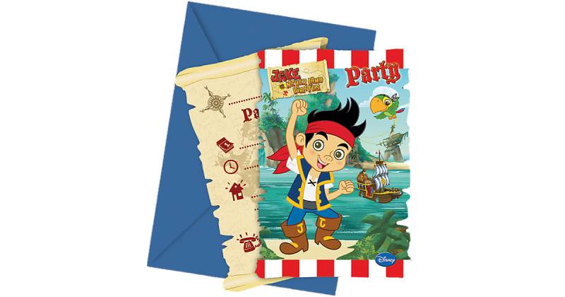 Einladungskarten Disney Jake und die Nimmerlandpiraten, gestanzt, 6 Stück inkl. Umschlag blau/grün von Procos