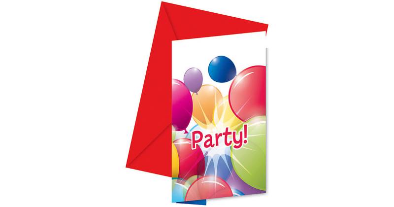 Einladungskarten Flying Balloons, 6 Stück inkl. Umschlag rot/weiß von Procos