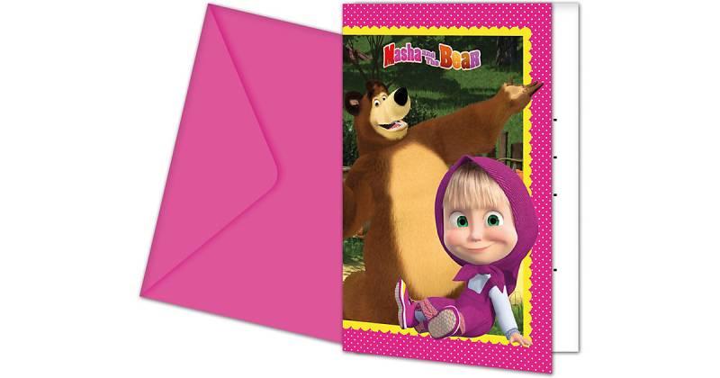 Einladungskarten Mascha und der Bär, 6 Stück inkl. Umschlag pink Modell 1 von Procos
