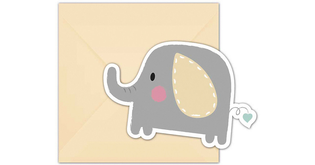 Einladungskarten Baby Elefant, gestanzt, 6 Stück inkl. Umschlag beige von Procos