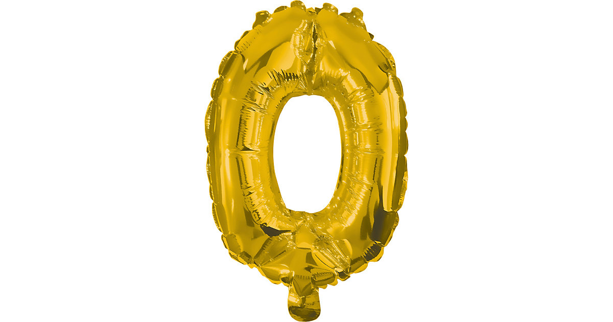 Folienballon Zahl 0 gold, 33 cm, inkl. Pustehalm von Procos