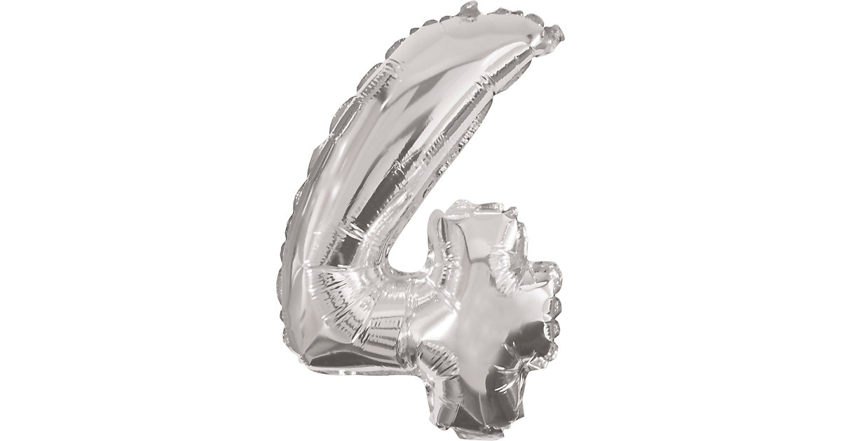 Folienballon Zahl 4 silber, 33 cm, inkl. Pustehalm terrakotta Folienballon Zahl 4 silber, 33 cm, inkl. Pustehalm terrakotta von Procos