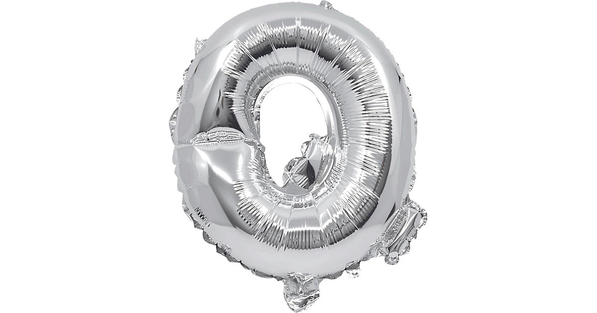 Folienballon Buchstabe Q silber, 32 cm, inkl. Pustehalm türkis Modell 2 von Procos