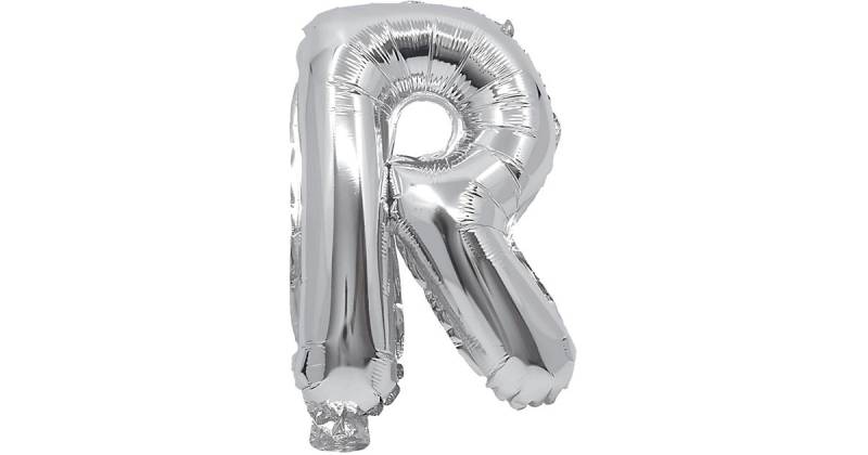 Folienballon Buchstabe R silber, 32 cm, inkl. Pustehalm silber/weiß von Procos