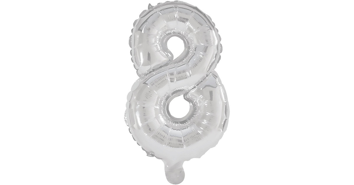 Folienballon Zahl 8 silber, 85 cm, inkl. Pustehalm silber/weiß von Procos