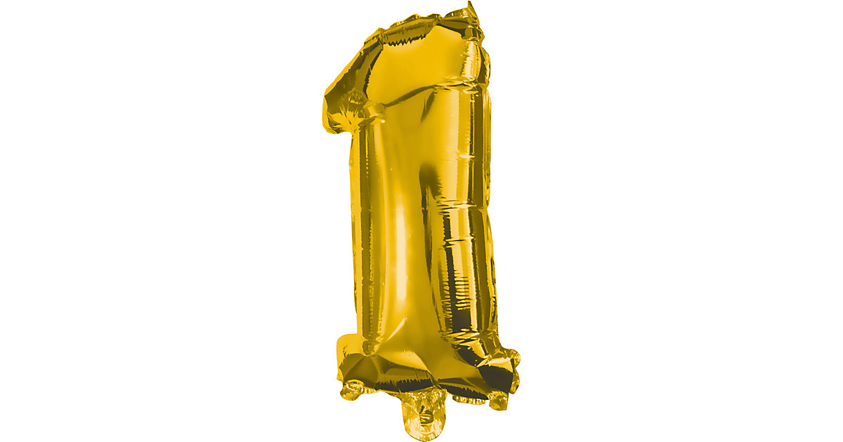 Folienballon Zahl 1 gold, 33 cm, inkl. Pustehalm grau von Procos