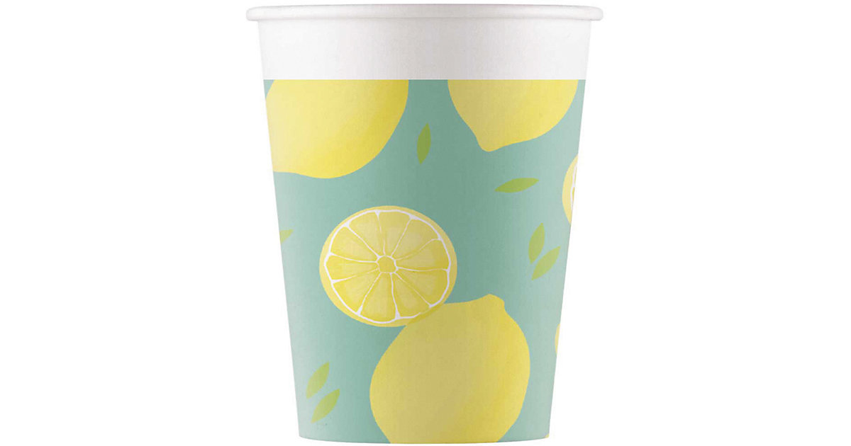 Papp-Partybecher/Trinkbecher Lemon, 200 ml, 8 Stück gelb/grün von Procos