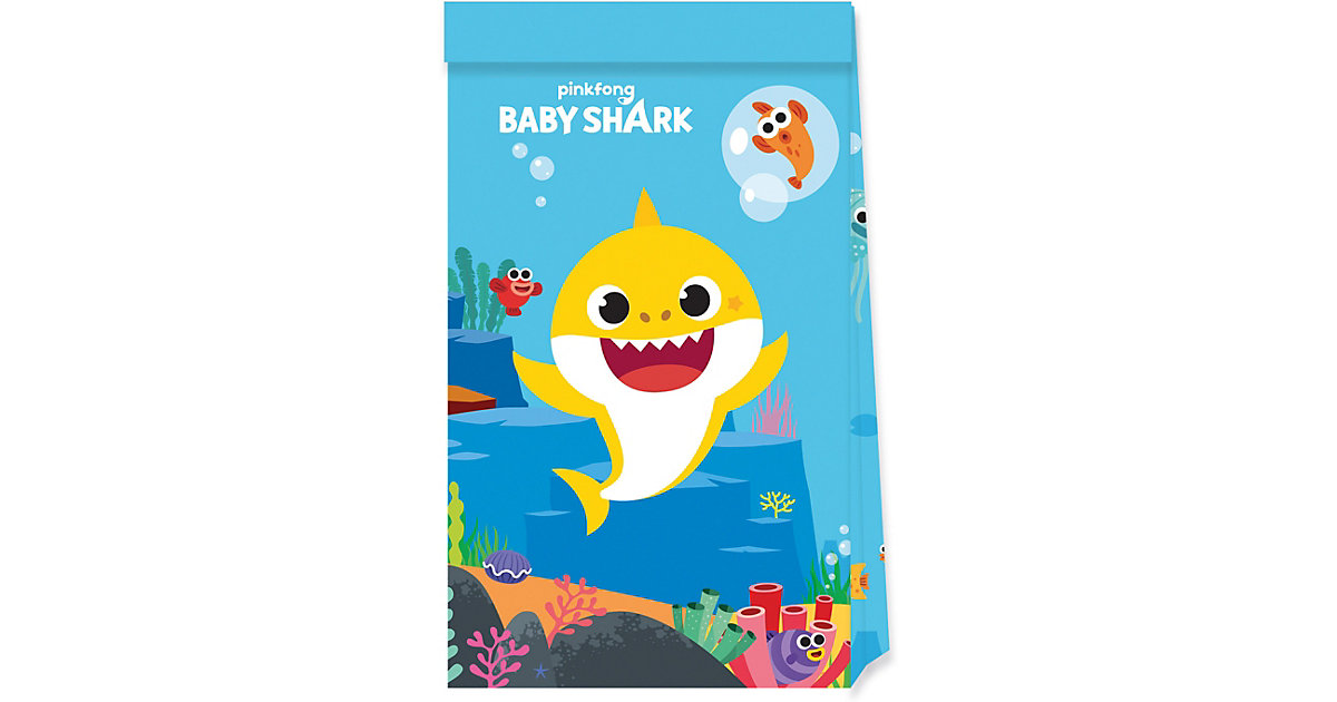 Geschenktütchen aus Papier Baby Shark- Fun in the Sun, 4 Stück türkis von Procos