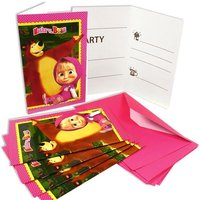 Mascha und der Bär Einladungskarten, 6er Pack inkl. Umschlägen in pink von Procos