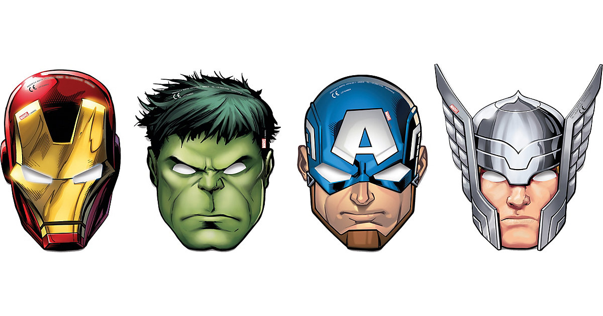 Masken Mighty Avengers, 6 Stück bunt von Procos