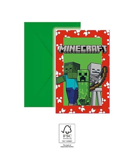 Minecraft Party 6 Einladungskarten & Umschläge von Procos