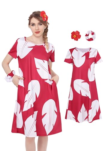 PROCOS Blattkleid, hawaiianische Prinzessinnen-Cosplay-Kostüm, rot, mit Tasche, Blumen-Clip, Stirnband, lässiges tägliches Kleid, Rot/Ausflug, einfarbig (Getaway Solids), XXL von Procos