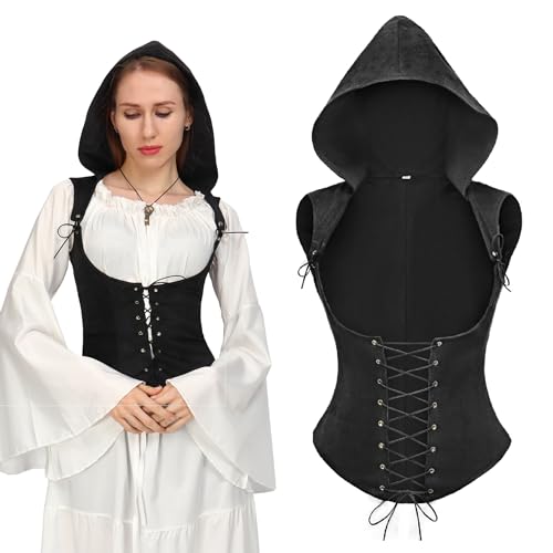 PROCOS Mittelalterliche Korsett-Weste für Damen, Schnürung, ärmellos, Piraten-Gothic-Kostüm, Zubehör, Schwarz, X-Large PROCOS Mittelalterliche Korsett-Weste für Damen, Schnürung, ärmellos, Piraten-Gothic-Kostüm, Zubehör, Schwarz, X-Large von Procos