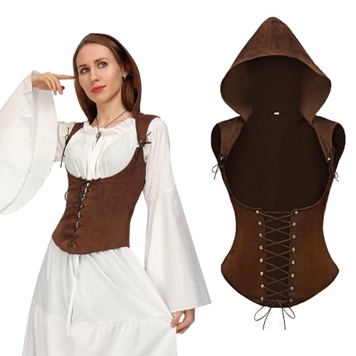 PROCOS Mittelalterliche Korsettweste Rogue Cowl Verstellbare Steampunk Pirat Gothic Kapuze Kostüm für Frauen von Procos