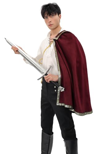 PROCOS Mittelalterlicher Tudor-Umhang, Renaissance, Cavalier, halbe Schulter, Umhang, Schal, schwarzer Kapuzenumhang, Shrug Ranger-Umhang, LARP-Kostüm (Wein) von Procos