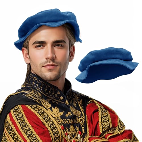 PROCOS Renaissance Tudor Flache Baskenmütze für Damen, französische Baskenmütze, Malermütze, klassisches Kostüm, Herren, Mittelalter, Blau, 01 PROCOS Renaissance Tudor Flache Baskenmütze für Damen, französische Baskenmütze, Malermütze, klassisches Kostüm, Herren, Mittelalter, Blau, 01 von Procos