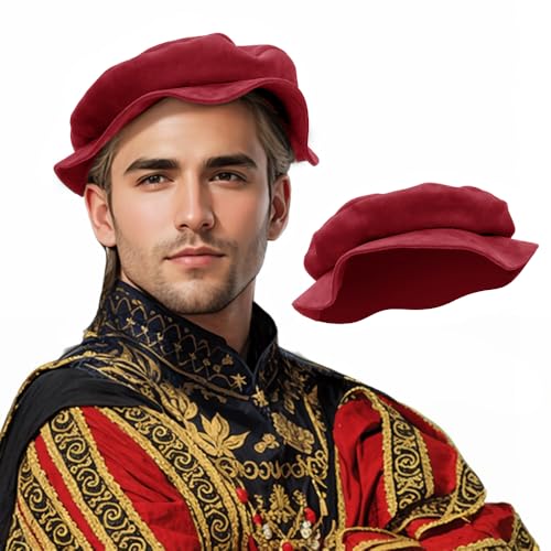 PROCOS Renaissance Tudor Flache Baskenmütze für Damen, französische Baskenmütze, Malermütze, klassisches Kostüm, Herren, Mittelalter, Rot1, 01 PROCOS Renaissance Tudor Flache Baskenmütze für Damen, französische Baskenmütze, Malermütze, klassisches Kostüm, Herren, Mittelalter, Rot1, 01 von Procos