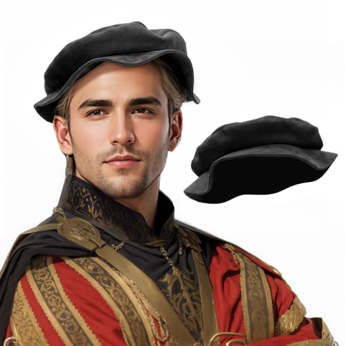 PROCOS Renaissance Tudor Flache Baskenmütze für Damen, französische Baskenmütze, Malermütze, klassisches Kostüm, Herren, Mittelalter, Schwarz, Einheitsgröße PROCOS Renaissance Tudor Flache Baskenmütze für Damen, französische Baskenmütze, Malermütze, klassisches Kostüm, Herren, Mittelalter, Schwarz, Einheitsgröße von Procos