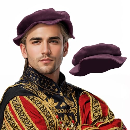 PROCOS Renaissance Tudor Flache Baskenmütze für Damen, französische Baskenmütze, Malermütze, klassisches Kostüm, Herren, Mittelalter, Violett, 01 PROCOS Renaissance Tudor Flache Baskenmütze für Damen, französische Baskenmütze, Malermütze, klassisches Kostüm, Herren, Mittelalter, Violett, 01 von Procos