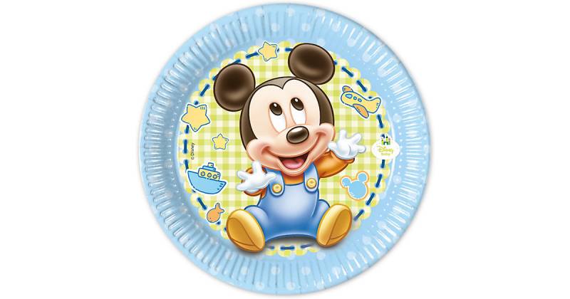 Papp-Partyteller Disney Mickey Mouse Baby, Ø 20 cm, 8 Stück hellblau/grün von Procos