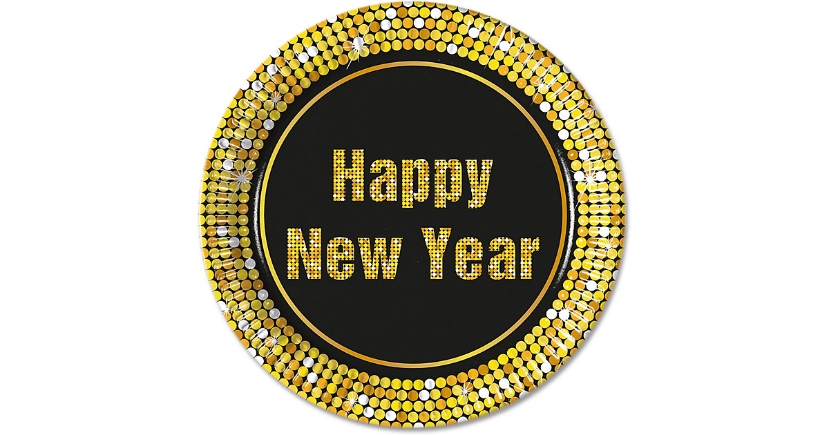 Papp-Partyteller Happy New Year Retro, Ø 23 cm, 8 Stück schwarz/gold Papp-Partyteller Happy New Year Retro, Ø 23 cm, 8 Stück schwarz/gold von Procos