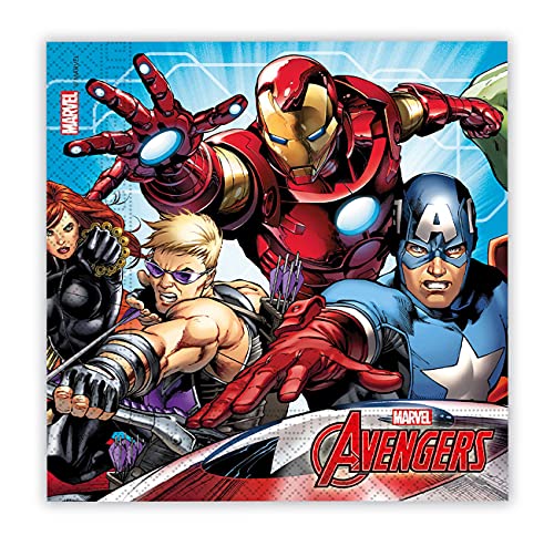 Procos 87967 - Papier-Servietten Mighty Avengers, 20 Stück, Größe 33 x 33 cm, 2-lagige Motiv-Servietten, Mundtuch, Party-Geschirr, Geburtstag, Mottoparty von Procos