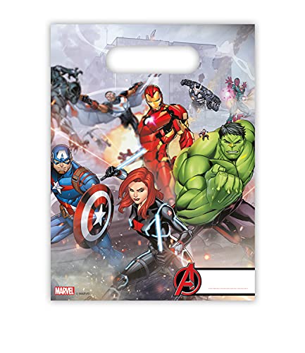 Procos 87969 - Party-Beutel Mighty Avengers, 6 Stück, Größe 23 x 16,5 cm, mit Tragelasche, Tüten, Give-Away, Gast-Geschenk, Geburtstag, Mottoparty von Procos