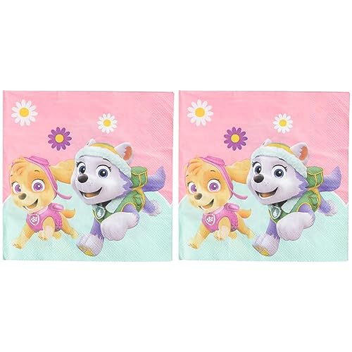Procos 90277 - Servietten Paw Patrol, Skye & Everest, 20 Stück, Größe 33 x 33 cm, Papierservietten mit Motiv, Helden auf vier Pfoten, Hunde, Party, Tischdekoration, Mundtuch (Packung mit 2) von Procos