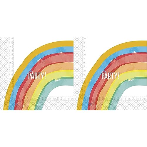 Procos 90592 - Servietten Regenbogenparty, 33 x 33 cm, 20 Stück, Mundtuch, Kindergeburtstag, Partygeschirr, Tischdekoration, Weiß (Packung mit 2) von Procos