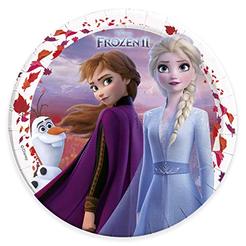 Procos 91125 - Partyteller Disney Frozen 2, 8 Stück, Durchmesser 23 cm, Anna, Elsa und Olaf, Die Eiskönigin, Pappteller, Teller, Einweggeschirr, Party, Tischdekoration von Procos
