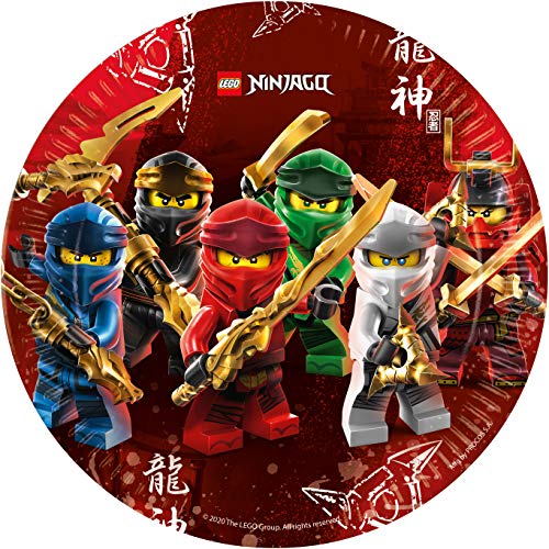 Procos 92239 - Partyteller Lego Ninjago, 8 Stück, Durchmesser 23 cm, Pappteller, Teller, Einweggeschirr, Tischdekoration, Party, Geburtstag von Procos