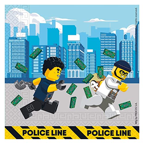 Procos 92248 - Servietten, Lego City, 33x33cm, 20 Stück, FSC® Mix, Polizeimotiv, Geburtstag, Mottoparty von Procos