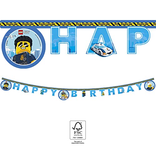 Procos 92251 - Happy Birthday Banner, Lego City, FSC® Mix, Girlande, Geburtstag, Mottoparty von Procos