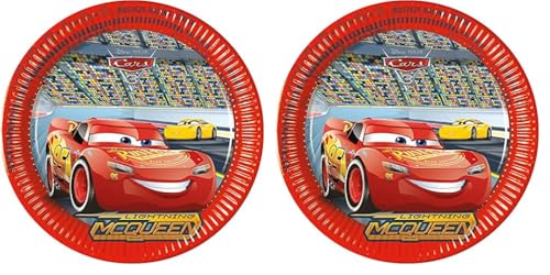 Procos 93437 - Party-Teller Cars 3, Größe 23 cm, 8 Stück, Einwegteller aus Papier, Kindergeburtstag, Party-Geschirr, FSC® Mix (Packung mit 2) von Procos