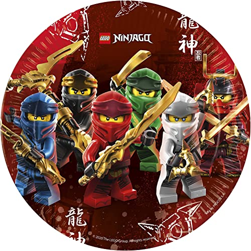 Procos 93455 - Party-Teller Lego Ninjago, Größe 23 cm, 8 Stück, Einwegteller aus Papier, Kindergeburtstag, Party-Geschirr, FSC® Mix von Procos