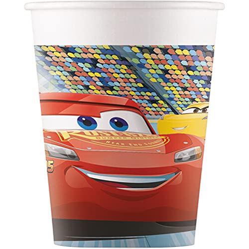 Procos 93472 - Party-Becher Cars 3, max. Füllmenge 200 ml, 8 Stück, Einwegbecher aus Papier, Kindergeburtstag, Party-Geschirr, FSC® Mix von Procos