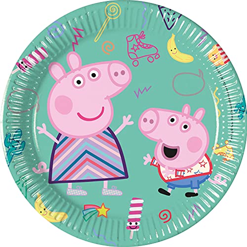 Procos 93488 - Party-Teller Peppa Wutz, Größe 20 cm, 8 Stück, Einwegteller aus Papier, Kindergeburtstag, Party-Geschirr, FSC® Mix von Procos