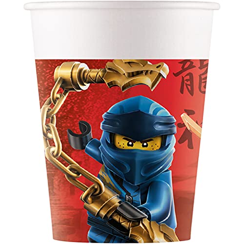 Procos 93510 - Party-Becher Lego Ninjago, max. Füllmenge 200 ml, 8 Stück, Einwegbecher aus Papier, Kindergeburtstag, Party-Geschirr, FSC® Mix von Procos