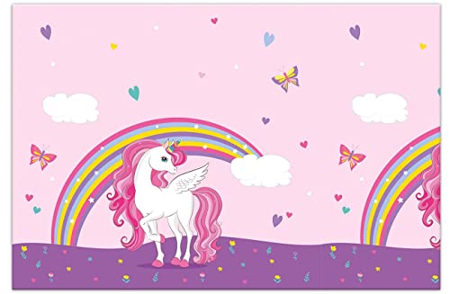 Procos 93761 - Tischdecke Unicorn Rainbow Colors, Größe 120 x 180 cm, Plastik, abwischbar, Geburtstag, Mottoparty von Procos