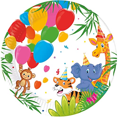 Procos 93780 - Teller Jungle Balloons, 20 cm, 8 Stück, FSC® Mix, Einwegteller, Pappteller, Geburtstag, Mottoparty, Dschungel, Ballons von Procos