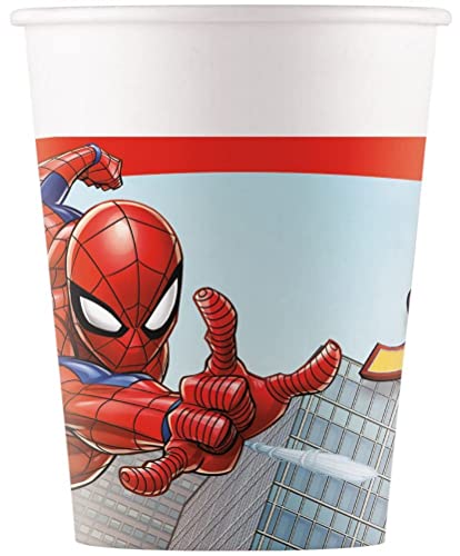 Procos 93864 - Becher Spiderman Crime Fighter, 200 ml, 8 Stück, FSC, Einwegbecher, Pappbecher, Geburtstag, Mottoparty von Procos