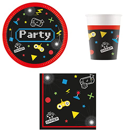Procos DY10273854 - Gaming Party Set Small, Teller, Servietten und Becher, Tischdeko, Geburtstagsdekoration von Procos